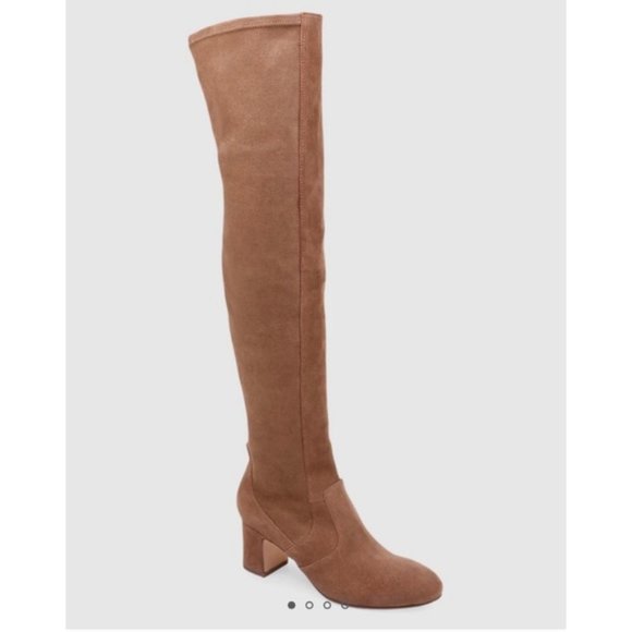 New SPLENDID 7 OTK Boots in Camel Tan Nude Suede Leather Over the Knee Stretch - Picture 1 of 4